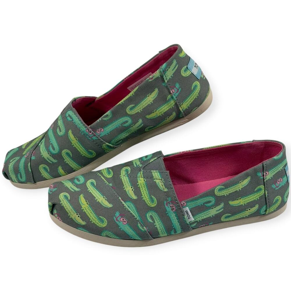 TOMS Alpargata Slip On Casual Shoe, Gray/Snorkeling Crocodiles, Women's 7